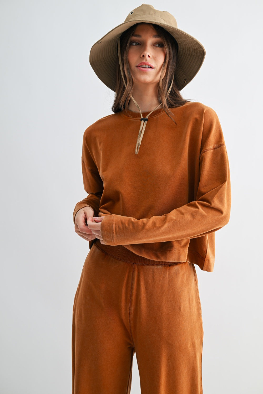 The Almond Escape Lounge Set | Long Sleeve Top & Wide Leg Pants Set
