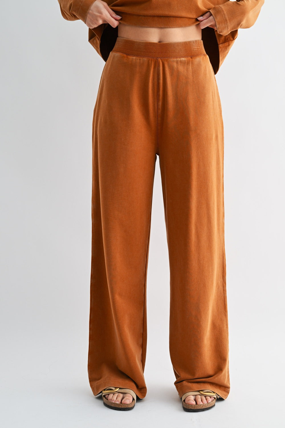 The Almond Escape Lounge Set | Long Sleeve Top & Wide Leg Pants Set