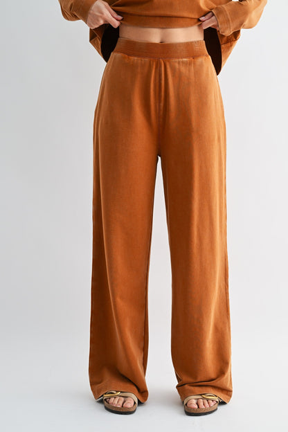 The Almond Escape Lounge Set | Long Sleeve Top & Wide Leg Pants Set