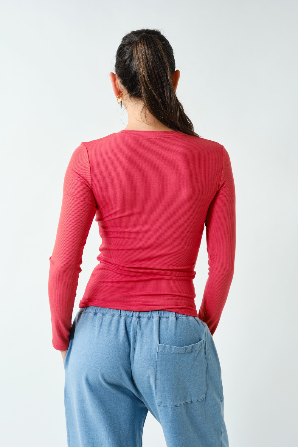 The Second Skin Rib Top | Blushed Brick Long Sleeve Micro-Ribbed Top