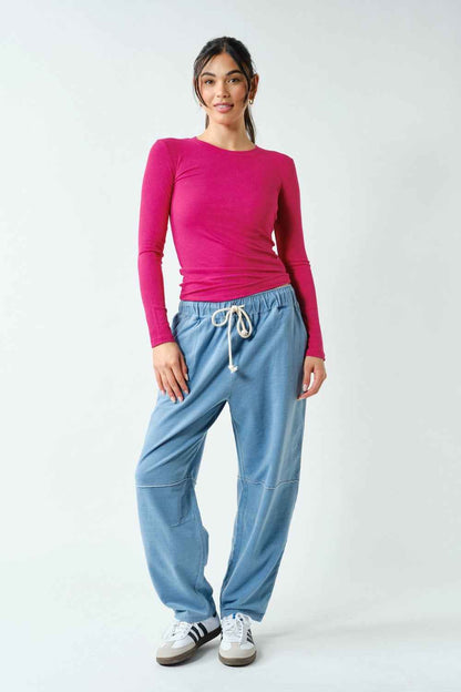 The Second Skin Rib Top | Plum Pink Long Sleeve Micro-Ribbed Top