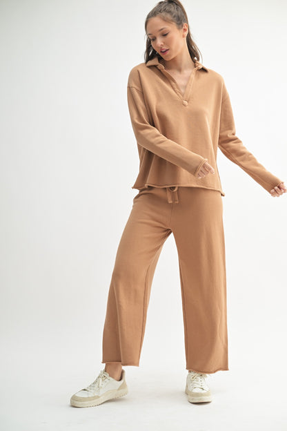 Raw Edge Henley Top - Mocha