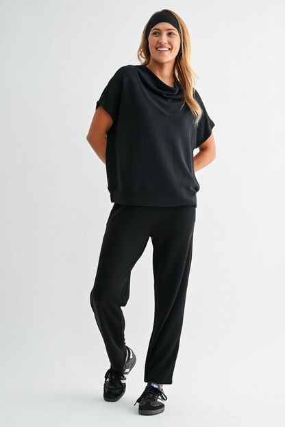 Air Essential Cowl Neck Top - Black