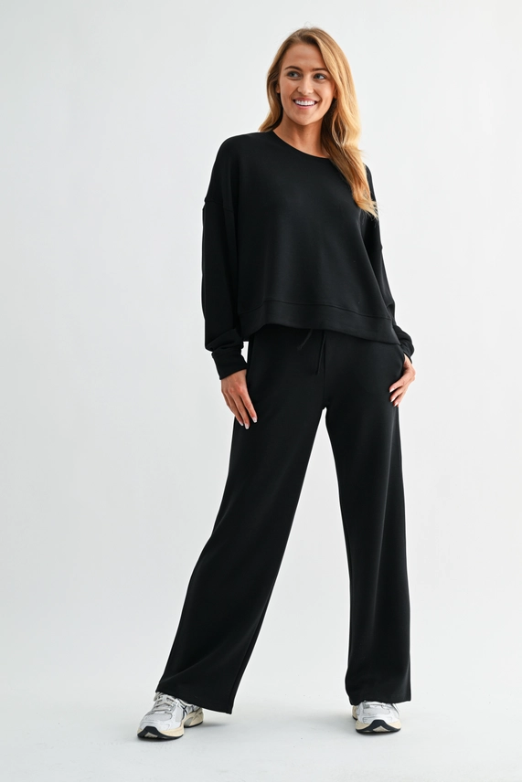 Air Essential Wide Leg Scuba Pant Set - Black