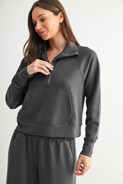 The Ash Grey Ribbed Lounge Set | Half-Zip Pullover & Wide Leg Pants Set