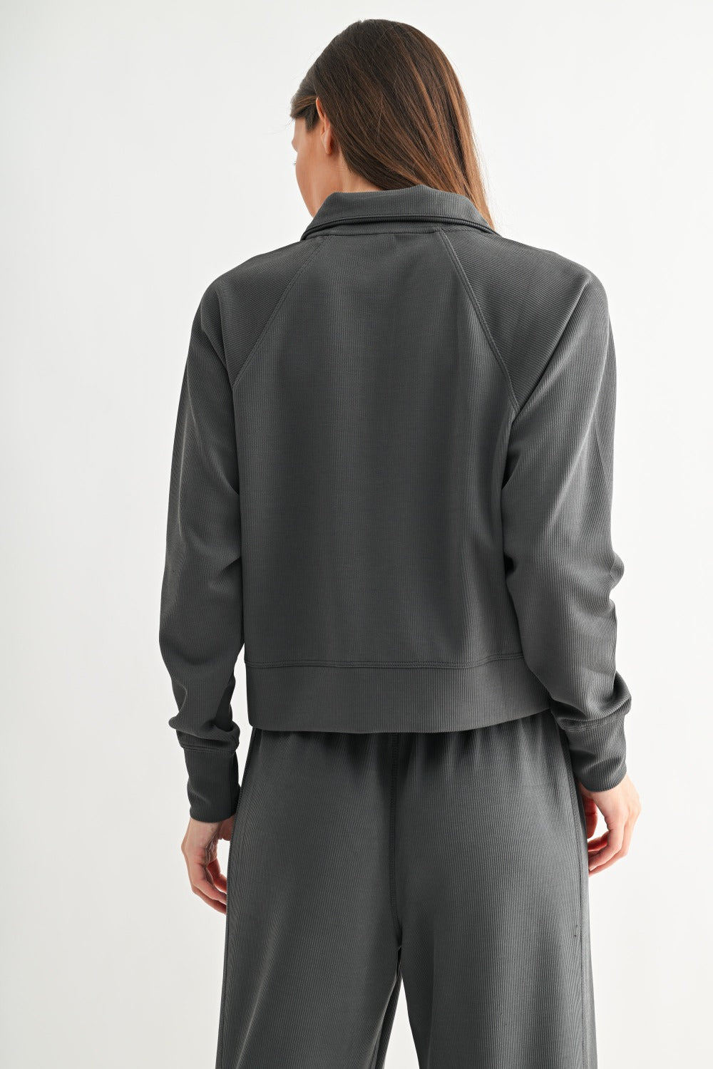 The Ash Grey Ribbed Lounge Set | Half-Zip Pullover & Wide Leg Pants Set