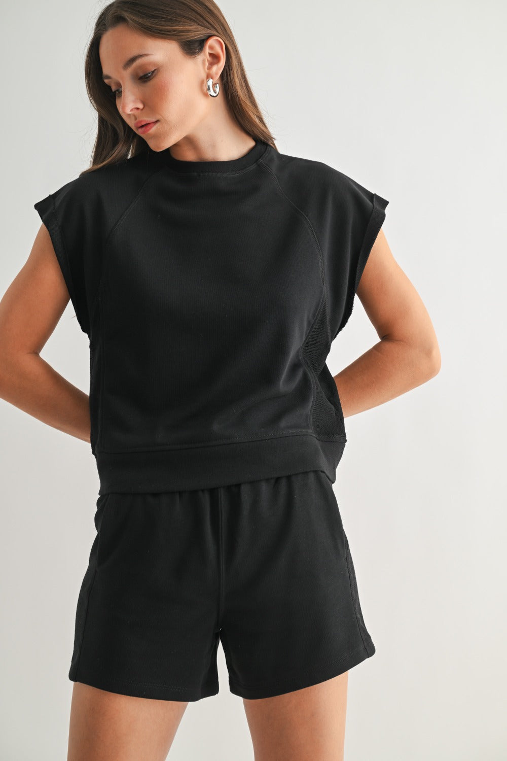 French Terry Cap Sleeve Active Top - Black - Delta Swanky Girl