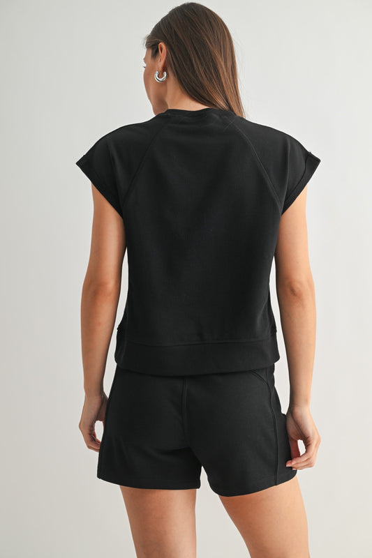 French Terry Cap Sleeve Active Top - Black - Delta Swanky Girl