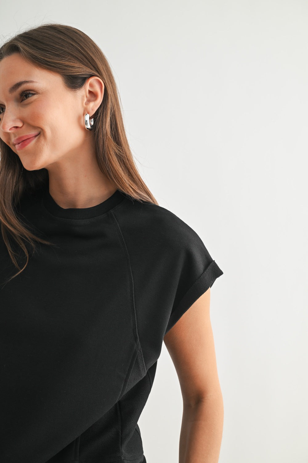 French Terry Cap Sleeve Active Top - Black - Delta Swanky Girl