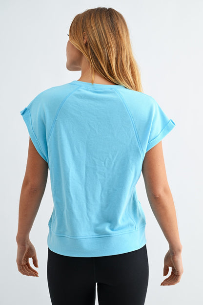 French Terry Cap Sleeve Active Top - Blue - Delta Swanky Girl