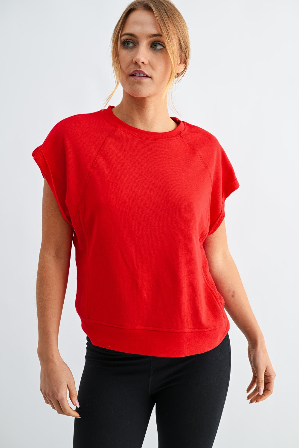 French Terry Cap Sleeve Active Top - Red - Delta Swanky Girl