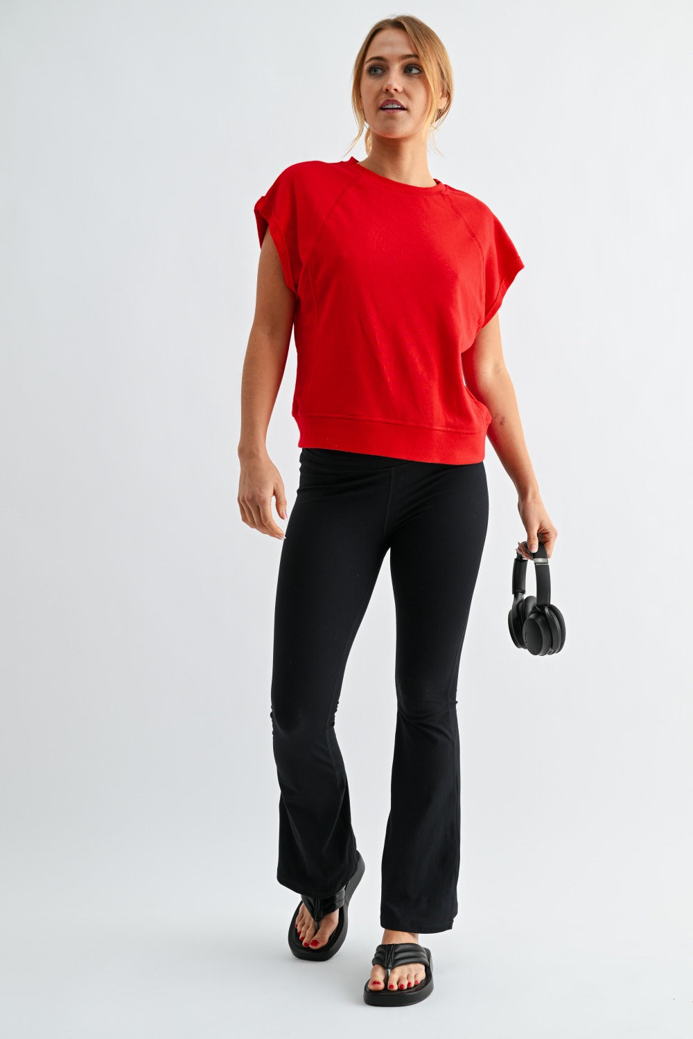 French Terry Cap Sleeve Active Top - Red - Delta Swanky Girl