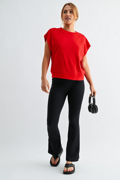 French Terry Cap Sleeve Active Top - Red - Delta Swanky Girl