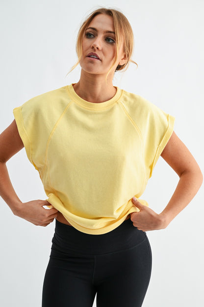 French Terry Cap Sleeve Active Top - Yellow - Delta Swanky Girl