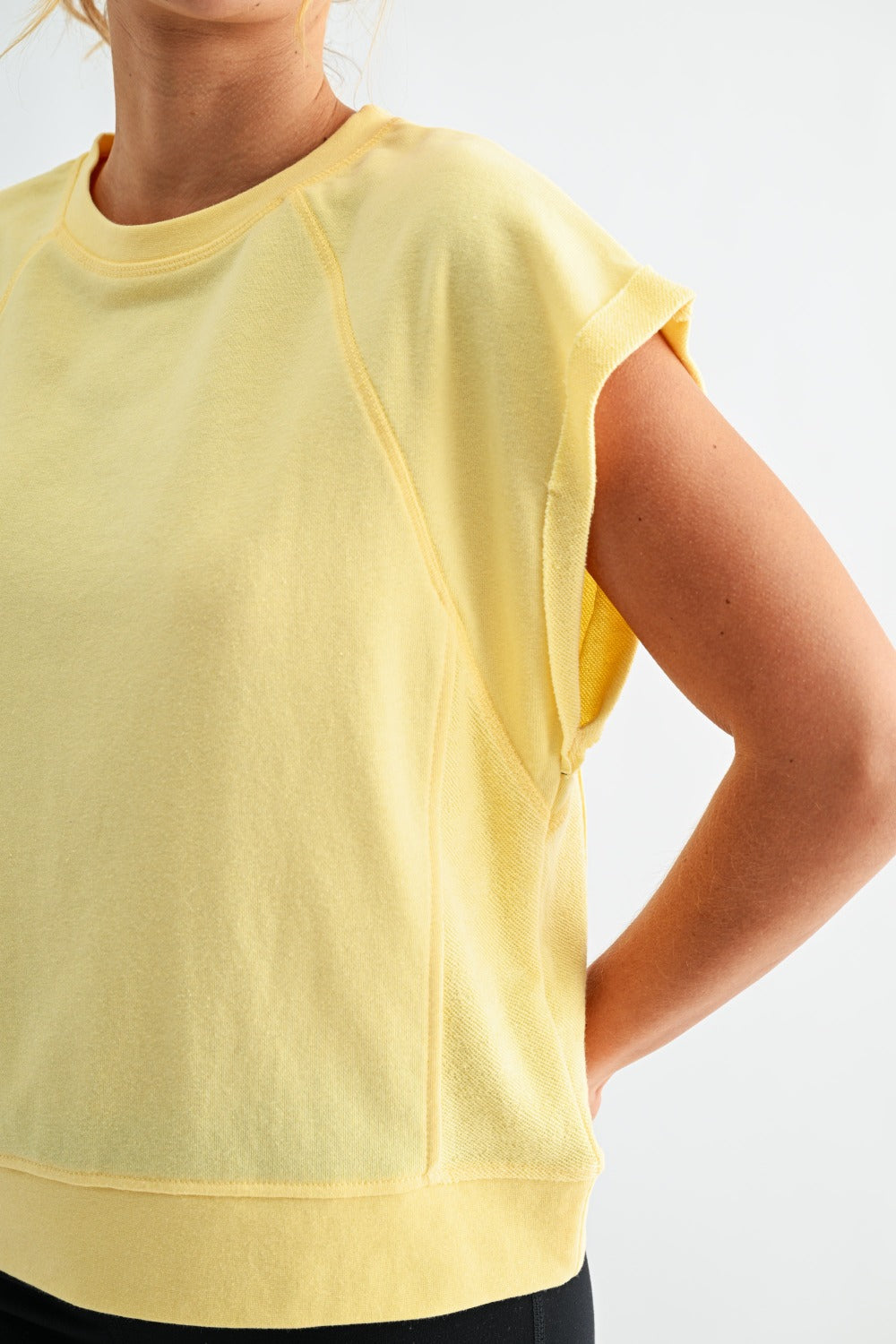 French Terry Cap Sleeve Active Top - Yellow - Delta Swanky Girl
