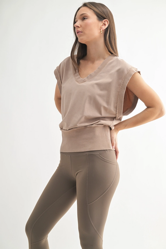 Vintage Stone Wash V-Neck Top - Natural