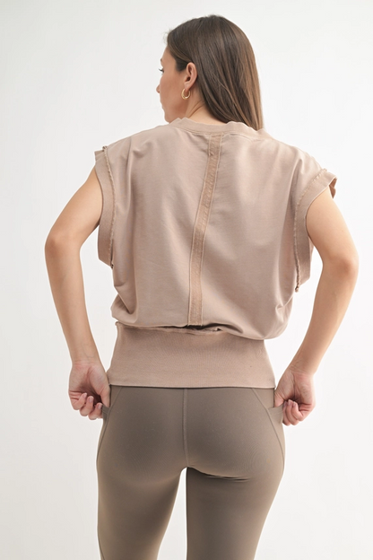 Vintage Stone Wash V-Neck Top - Natural