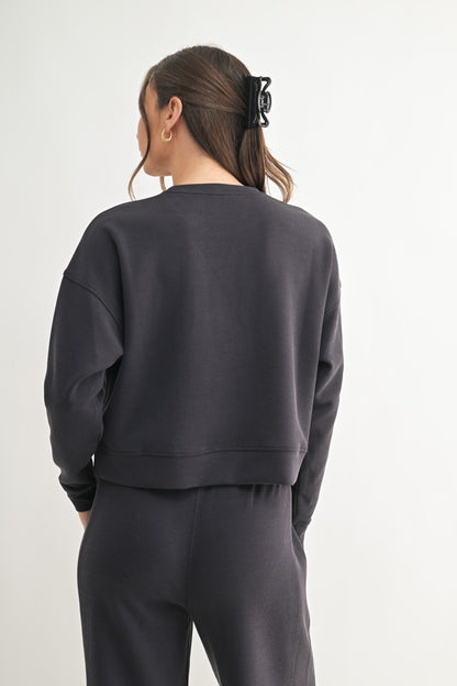 The After Hours Ribbed Lounge Set | Cropped Sweatshirt & Wide Leg Pants Set