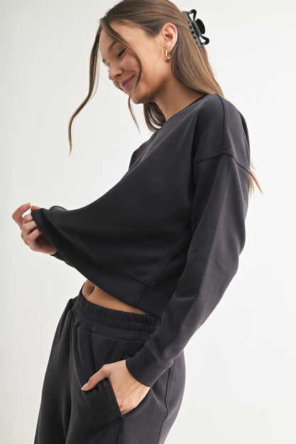 The After Hours Ribbed Lounge Set | Cropped Sweatshirt & Wide Leg Pants Set