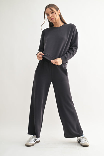 The After Hours Ribbed Lounge Set | Cropped Sweatshirt & Wide Leg Pants Set