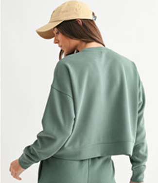 The Elder Green Ribbed Lounge Set | Cropped Sweatshirt & Wide Leg Pants Set