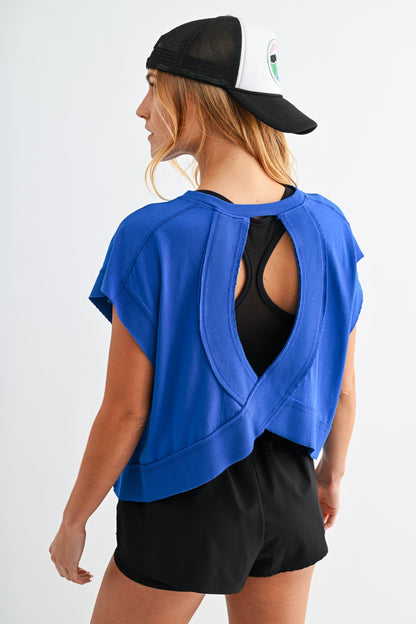 Circle Back Open Back Tee - Royal - Delta Swanky Girl