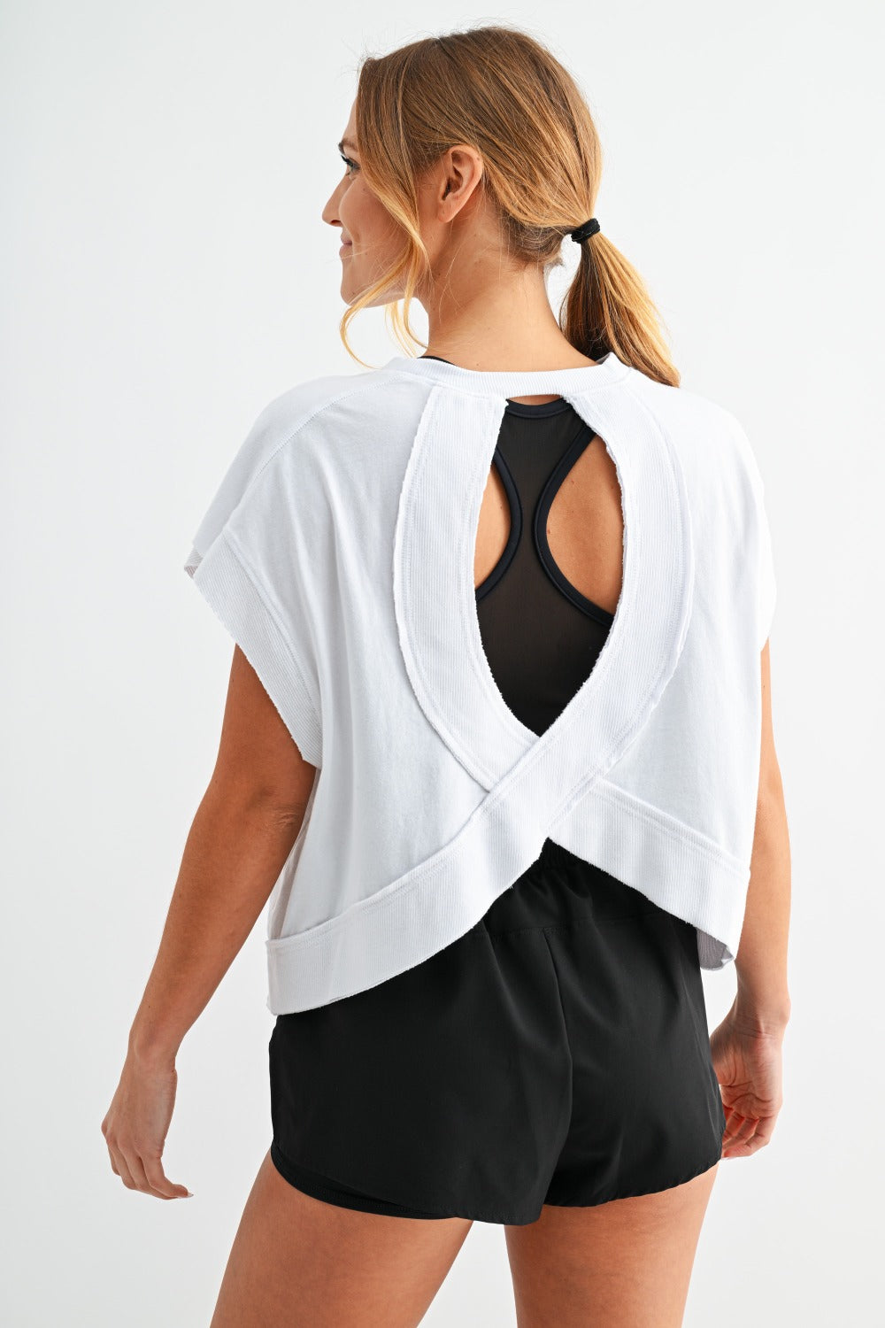 Circle Back Open Back Tee - White - Delta Swanky Girl