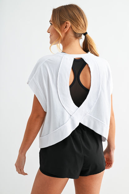 Circle Back Open Back Tee - White - Delta Swanky Girl