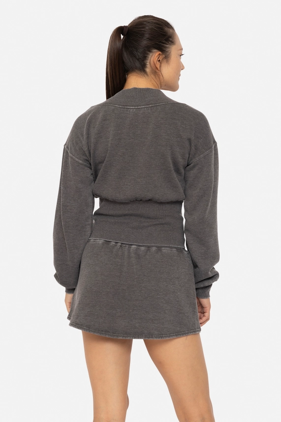 Off Duty Mock Wrap V-Neck Top - Black