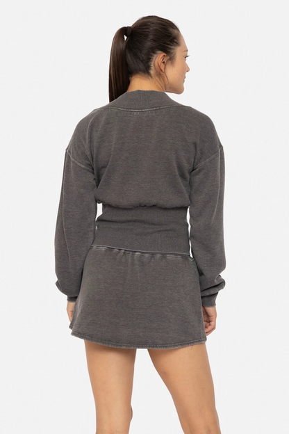 Off Duty Mock Wrap V-Neck Top - Black