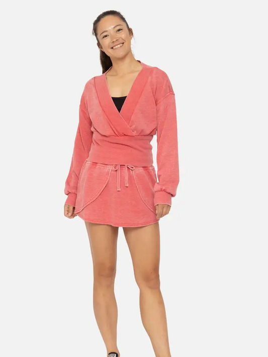 Off Duty Mock Wrap V-Neck Top - Red