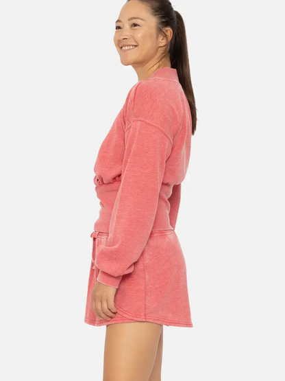 Off Duty Mock Wrap V-Neck Top - Red