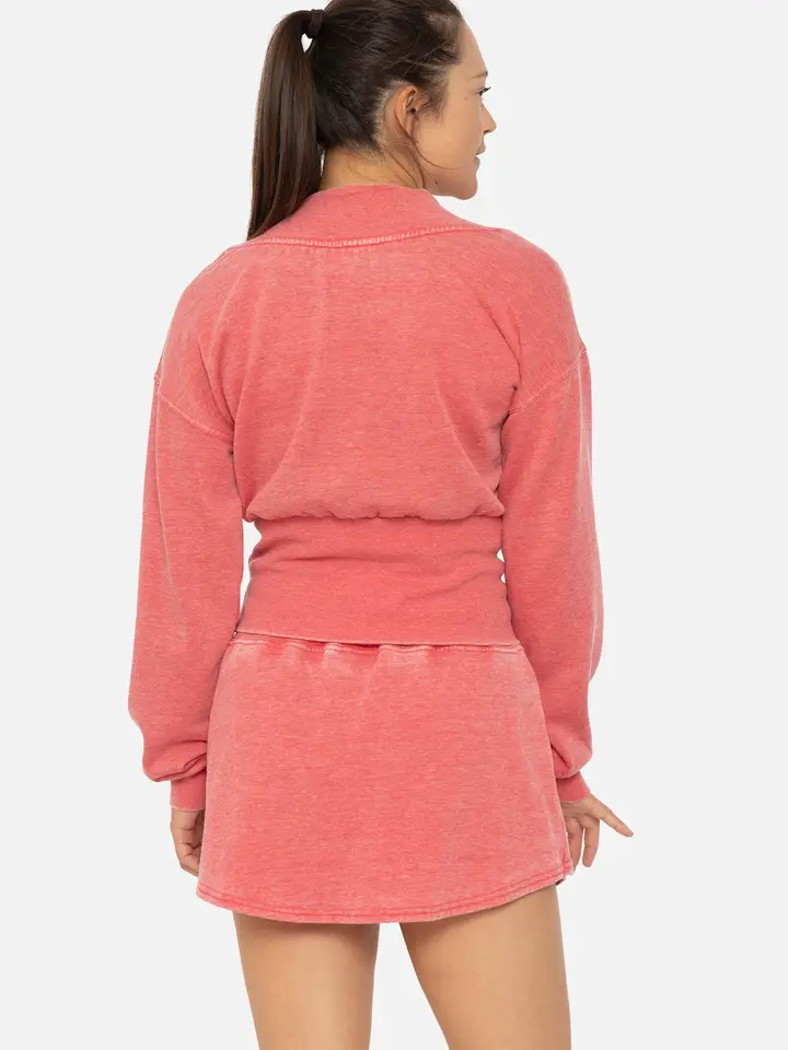 Off Duty Mock Wrap V-Neck Top - Red