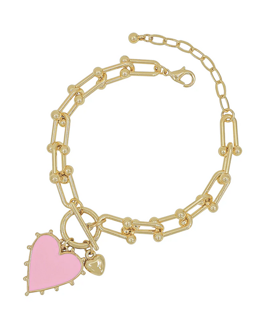 Roxanne Heart Charm Chunky Bracelet - Pink - Delta Swanky Girl