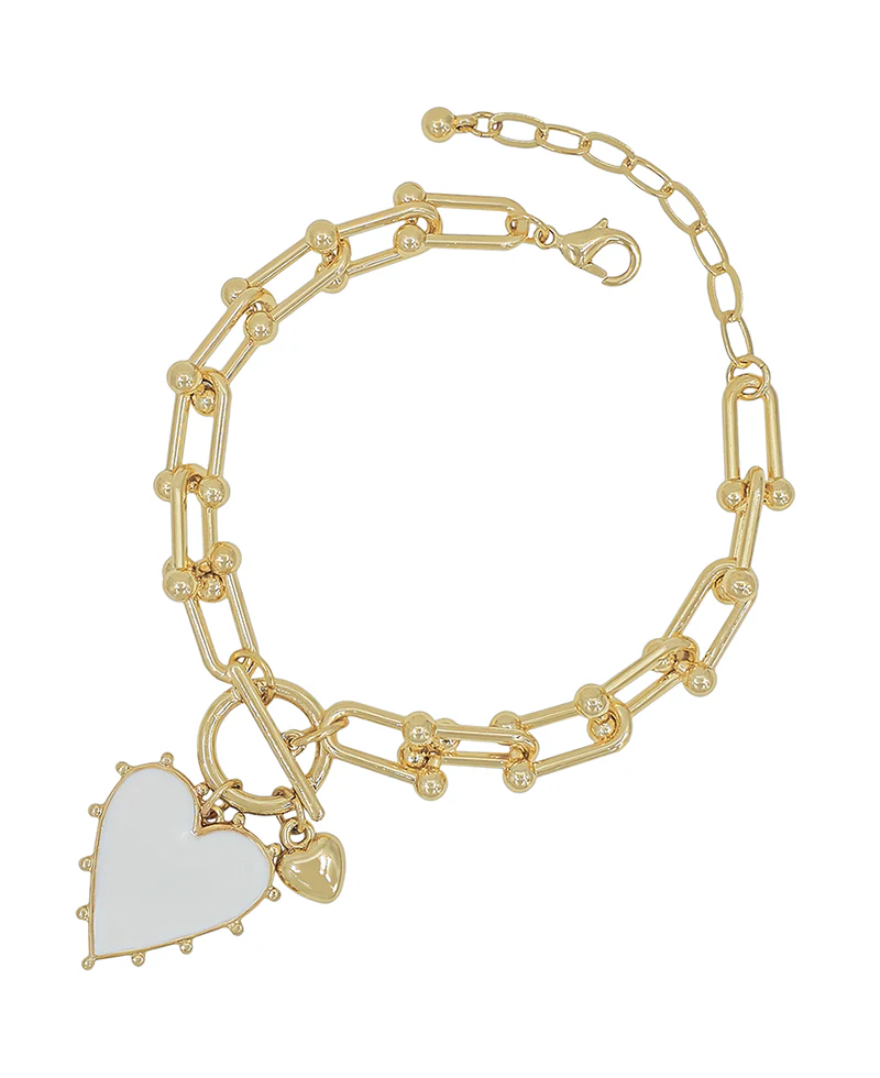Roxanne Heart Charm Chunky Bracelet - White - Delta Swanky Girl