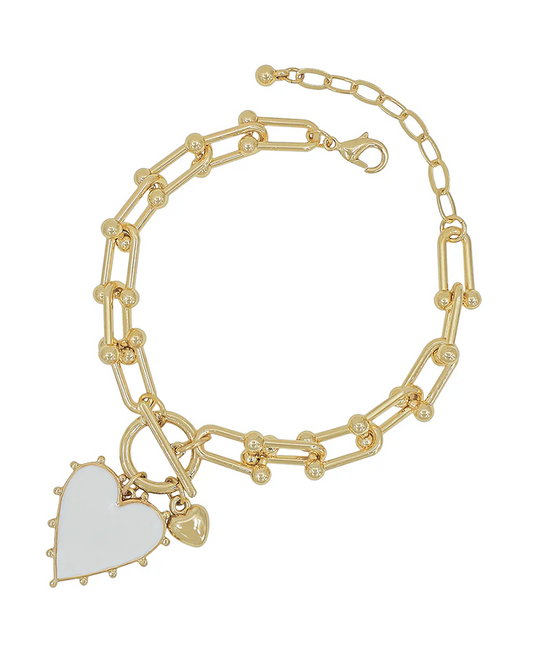 Roxanne Heart Charm Chunky Bracelet - White - Delta Swanky Girl