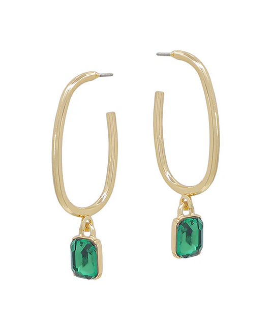 Kenzie Gemstone Hoop Earring - Emerald