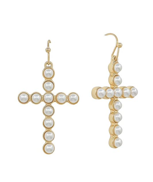 Redeemer Pearl Cross Drop Earring
