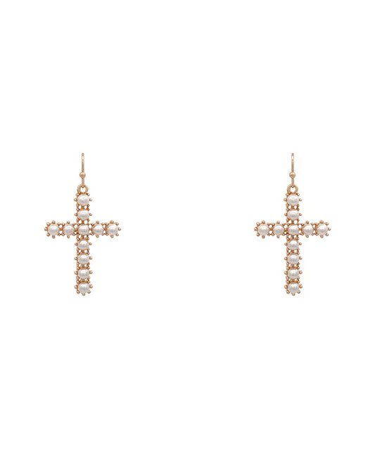 Pave Pearl Cross Earring