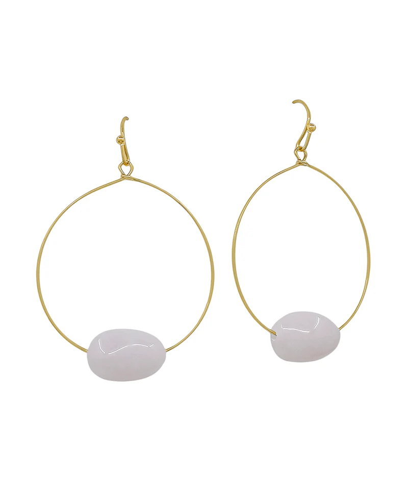Bombay Tumbled Gemstone Hoop Earring - Rose Quartz