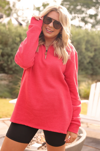 Sideline Cozy Zip Pullover - Red