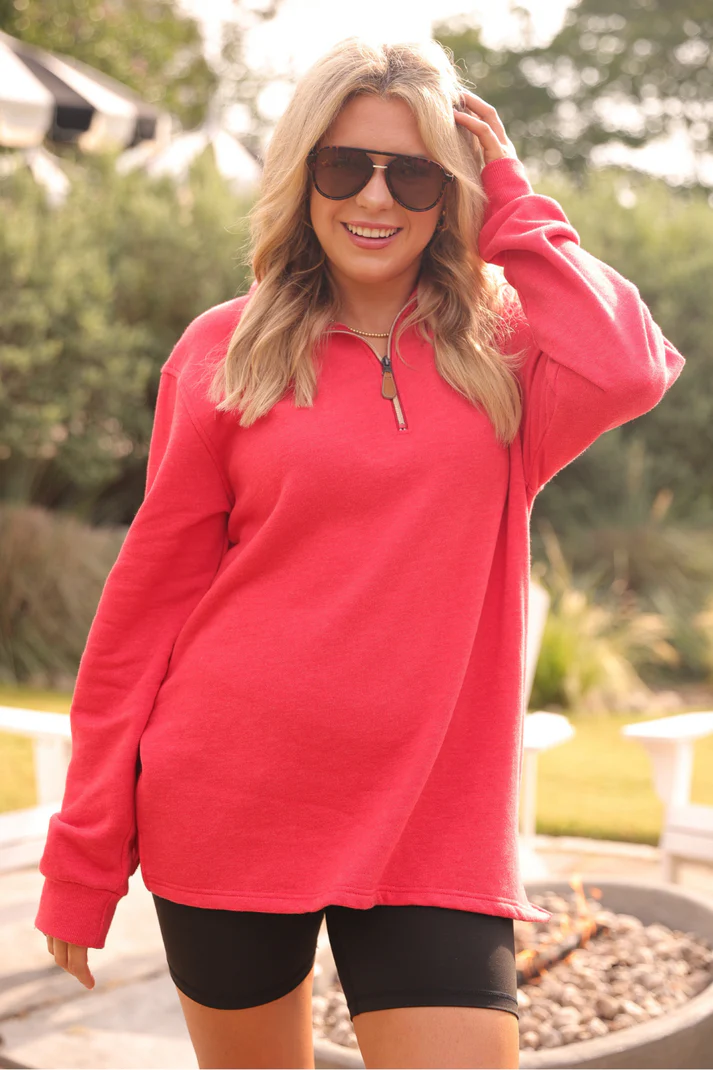 Sideline Cozy Zip Pullover - Red