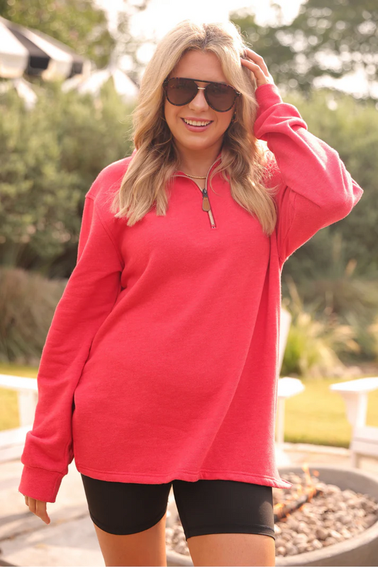 Sideline Cozy Zip Pullover - Red