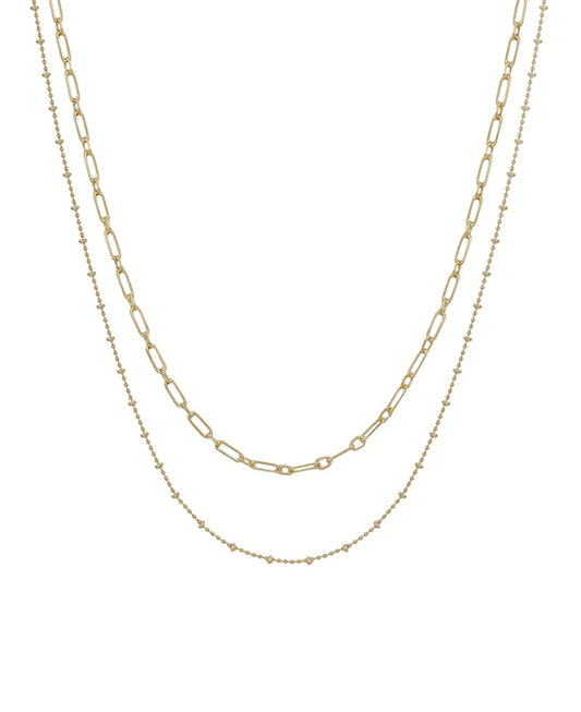 Moon & Meadow Layered Chain Necklace (Gold)