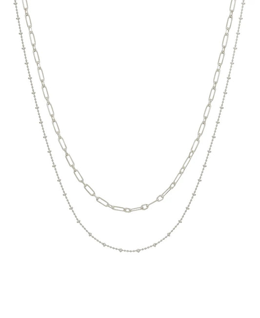 Moon & Meadow Layered Chain Necklace (Silver)