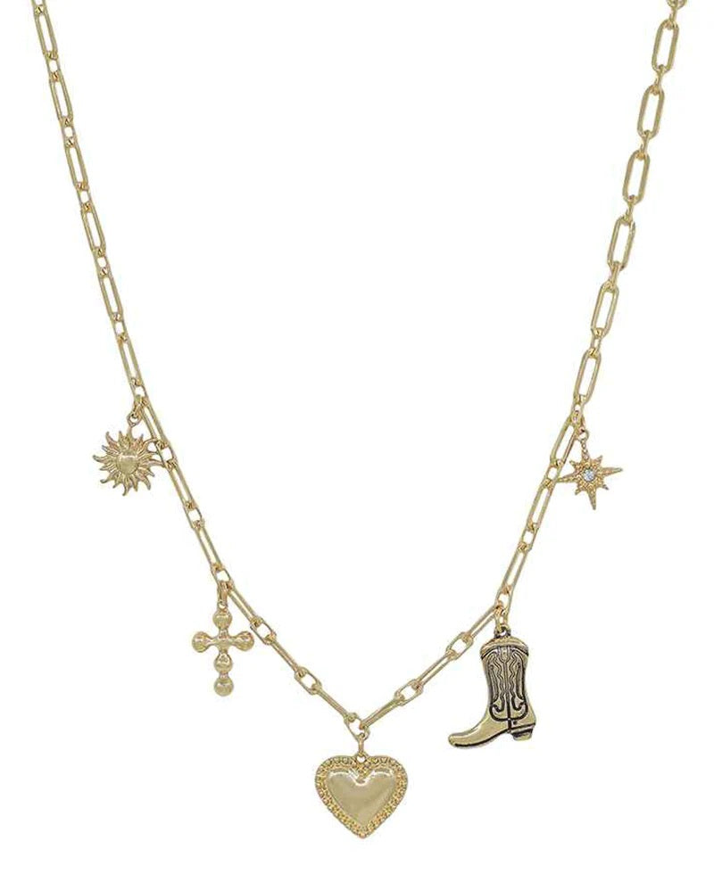 Rustic Icon Charm Necklace - Gold