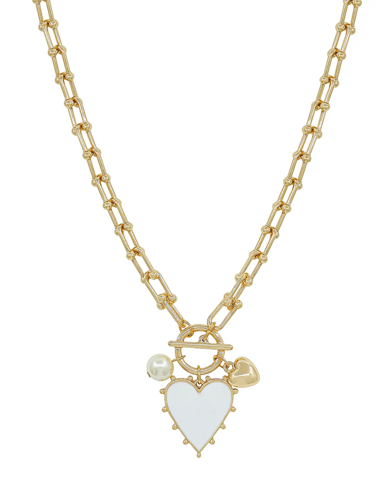 Roxanne Heart Charm Chunky Necklace - White - Delta Swanky Girl