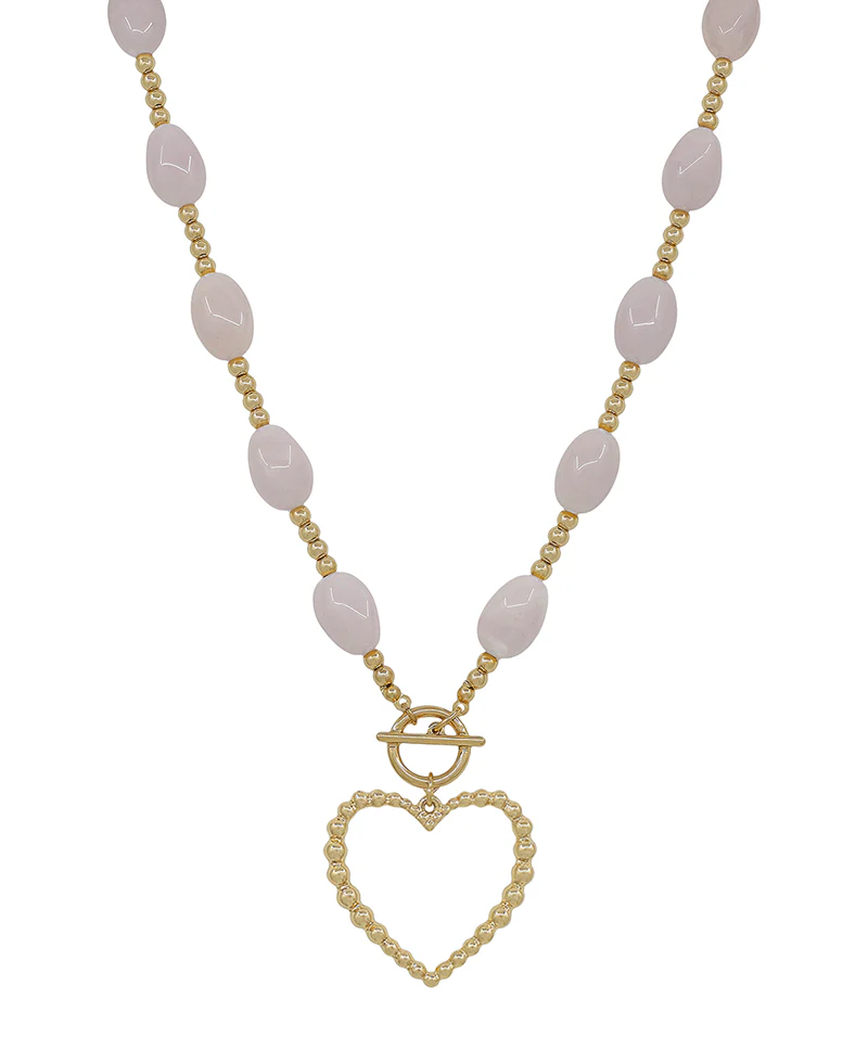 Always You Resin Beaded Heart Necklace - Pink - Delta Swanky Girl