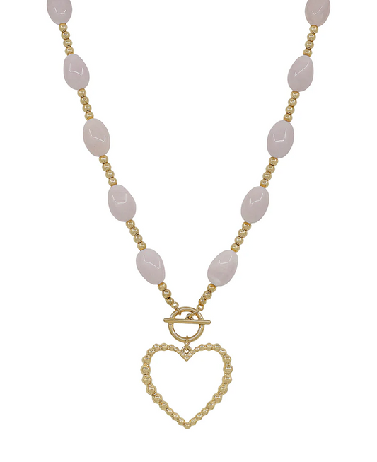 Always You Resin Beaded Heart Necklace - Pink - Delta Swanky Girl