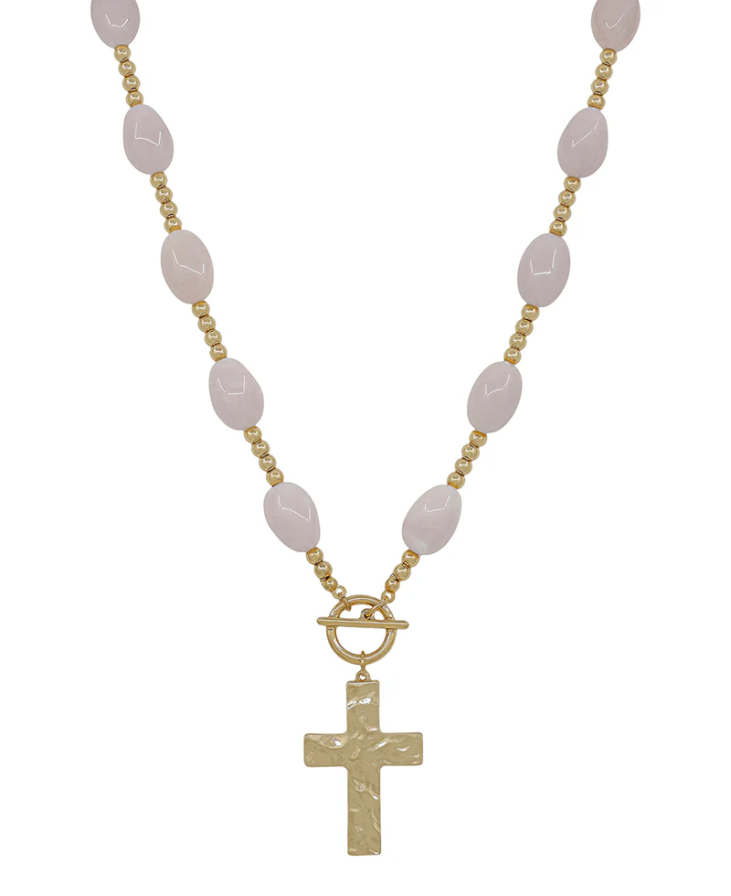 Divine Resin Bead Cross Necklace - Pink - Delta Swanky Girl